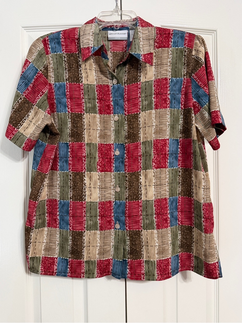 Alfred Dunner Blouse Size 10P Medium Petite Patchwork Plaid Short Sleeves